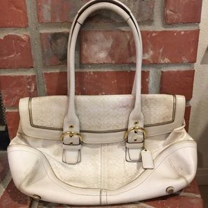 Vintage Coach Satchel Purse Handbag White Leather